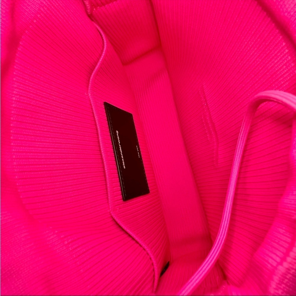 NEW! Alexander Wang Neon Bubblegum Pink Ryan Small Ribbed Knit Bag Satchel FWRD - Picture 3 of 12